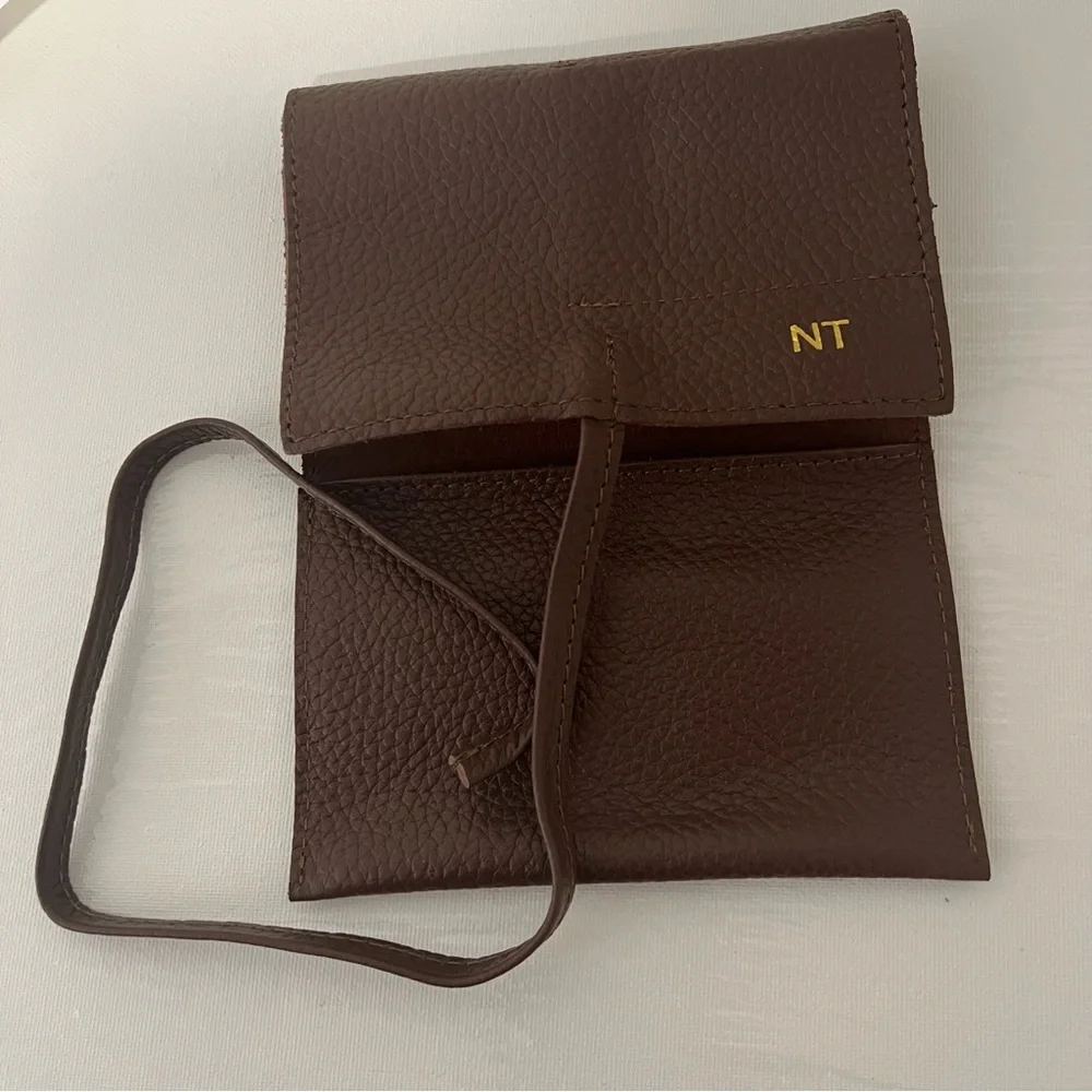 Mark & Graham Leather Charger Roll Up Brown Monogrammed NT Travel NEW